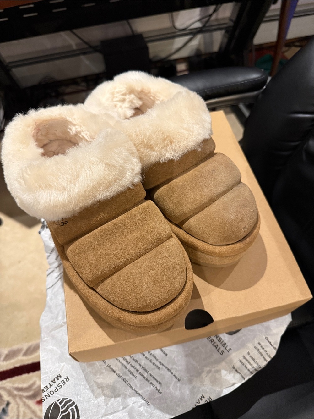 UGG® TAZZLITA GENUINE SHEARLING TRIM PLATFORM SLIPPER